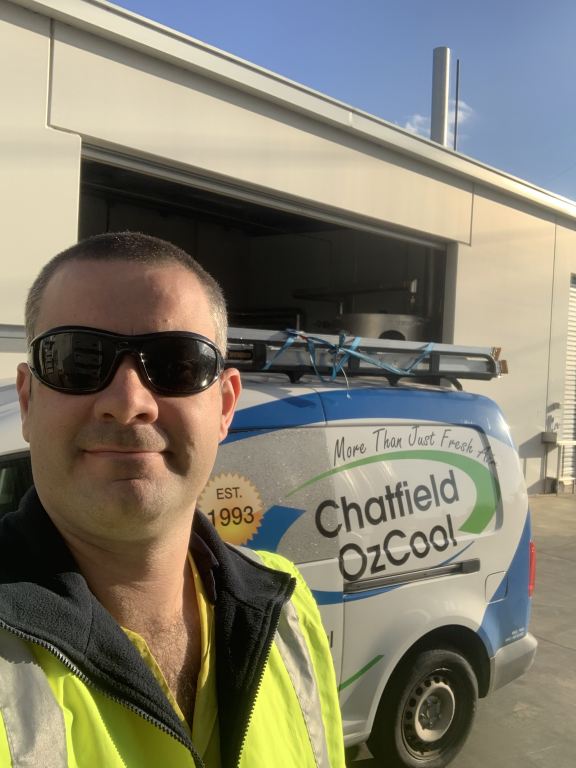 Chatfield OzCool - Matthew Foley 2 Chatfield OzCool technician Matthew Foley, standing in front of van