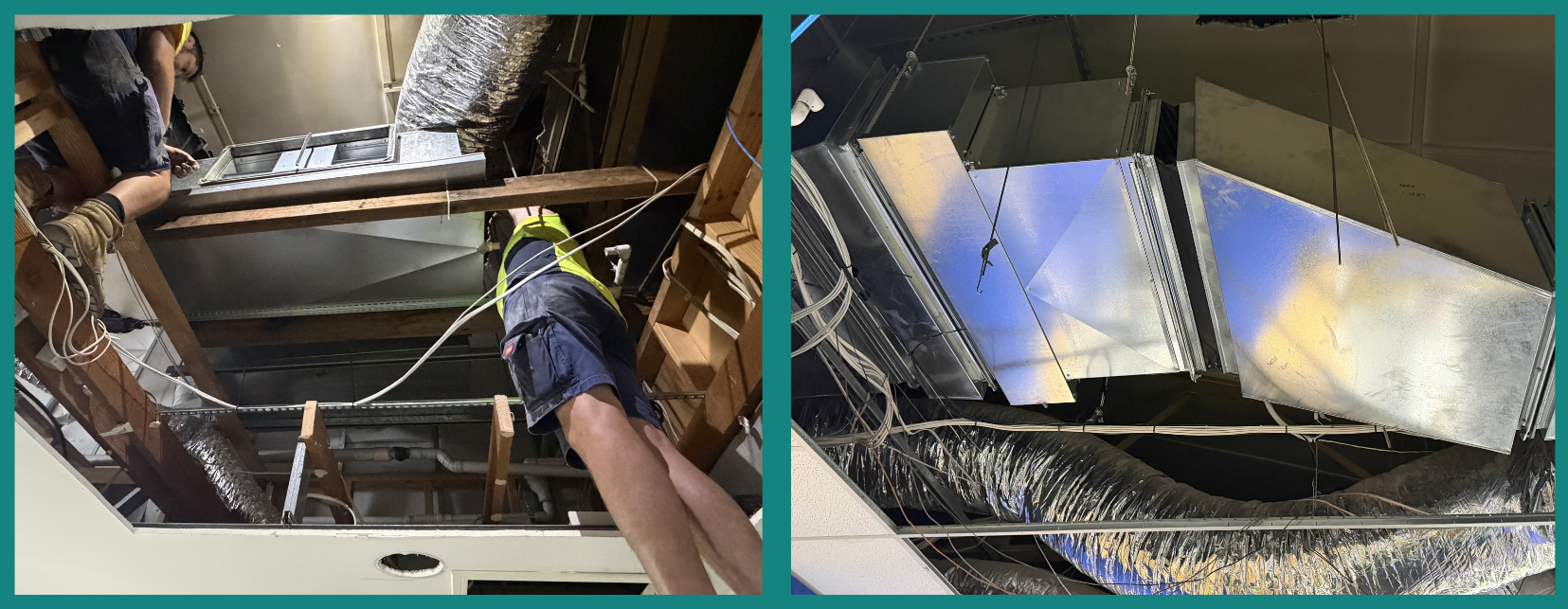 There were multiple complexities of this job that needed to be taken into account. To start with, the old unit on the roof needed to be removed, so a crane was brought in to also carefully lift the new units into place. </p>
<p>New duct-work need to be manufactured and installed between the existing ductwork, connecting it to the new units.  There also needed to be new refrigeration pipework between the indoor and outdoor units.<br />
